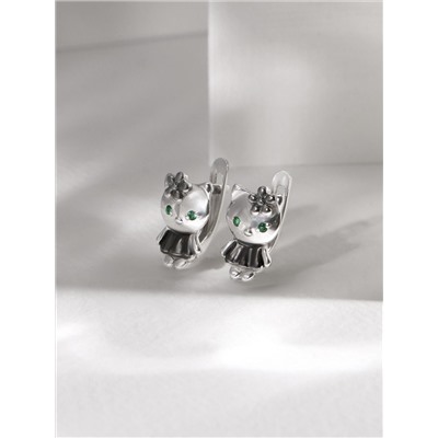 Серьги детские из серебра с фианитами родированные - Кошечки, Кошки 925 пробы 5030р232