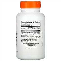 Doctor's Best, Витамин D3, 125 мкг (5000 МЕ), 720 мягких желатиновых капсул