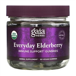 Gaia Herbs, Everyday Elderberry  Immune Support Gummies, 80 Vegan Gummies