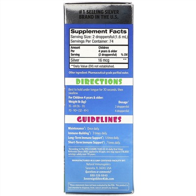 Sovereign Silver, Bio-Active Silver Hydrosol, For Kids, Daily Immune Support Drops, 10PPM, 4 fl oz (118 ml)