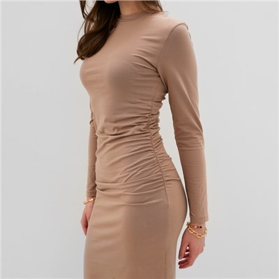 Платье со сборкой миди женское MINAKU: Casual collection, тауп, размер 44