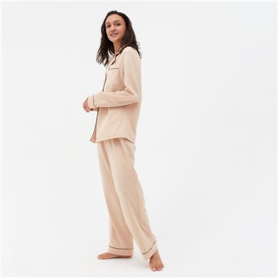 Пижама женская (рубашка, брюки) MINAKU: Light touch, бежевая, размер 52