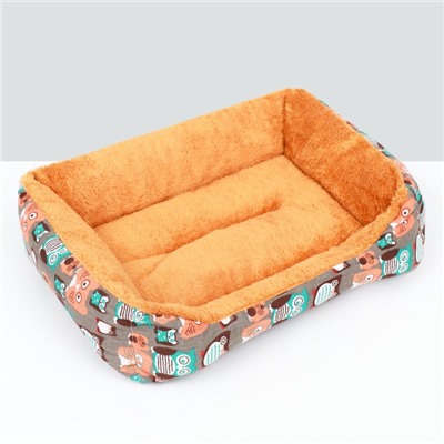 Лежанка для животных + ротанговый коврик, 50×40×15 см, бежево-серая