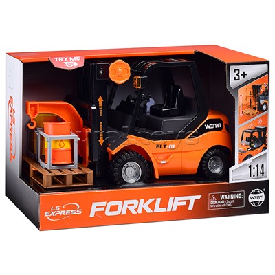 Погрузчик "Вилочный" с поддоном и бочками, 1:14 (свет,звук) в коробке