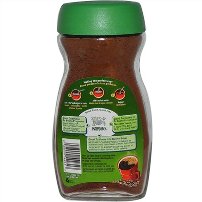 Nescafé, Clasico, чистый растворимый кофе без кофеина, темная обжарка, 200 г (7 унций)