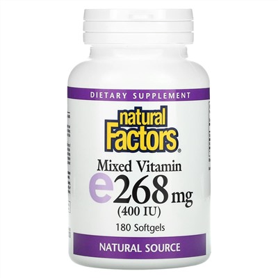 Natural Factors, Комплекс витамина Е, 400 МЕ, 180 желатиновых капсул