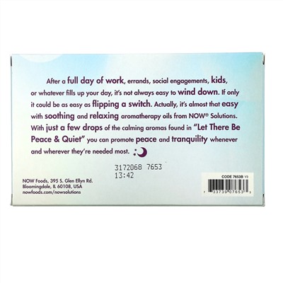 Now Foods, Let There Be Peace & Quiet, набор расслабляющих эфирных масел, 4 флакона, 10 мл (1/3 жидк. унции) каждая