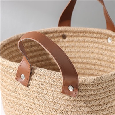 Корзина для хранения Доляна «Айко», плетёная, ручной работы, с ручками, 21.5×21.5×16.5 см, бежевая