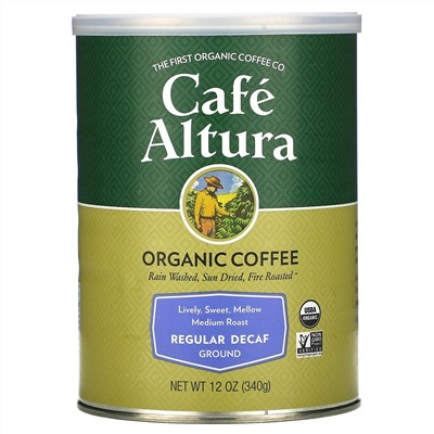Cafe Altura, Organic Coffee, Regular Decaf, Medium Roast, Ground, 12 oz (340 g)