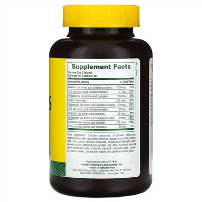 Nature's Plus, Ultra-Mins, мультиминералы с цельными продуктами, 180 таблеток