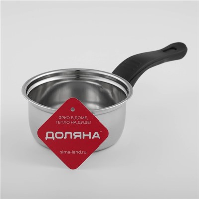 Сотейник из нержавеющей стали Доляна «Индия», 400 мл, d=12 см, пластиковая ручка, цвет серебряный, нержавеющая сталь