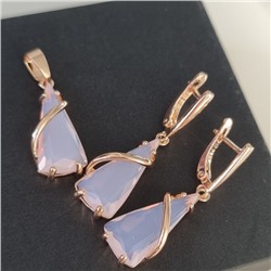 Комплект ювелирной бижутерии коллекция "Дубай" серьги и кулон, покрытие позолота, вставка: фианиты, цвет: нежно-розовый, арт.414.051