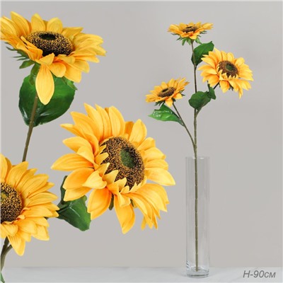 Цветок искусственный Подсолнух 90 см ветка 3 цветка / 149NA-39 /уп 120/480/2 цветка d 15см 1 цветок d 17см