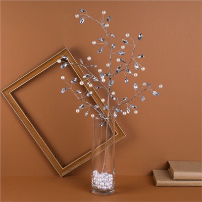 Ветка декоративная стеклярус 70 см / SA23489 /уп 360/серебро жемчуг