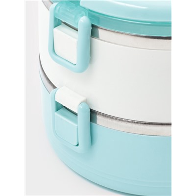 Ланч бокс TAKE IT EASY «Милави», 1.1 л, ёмкость 500 мл, 2 уровня,, сохраняет тепло 2 ч, нержавеющая сталь, белый, голубой