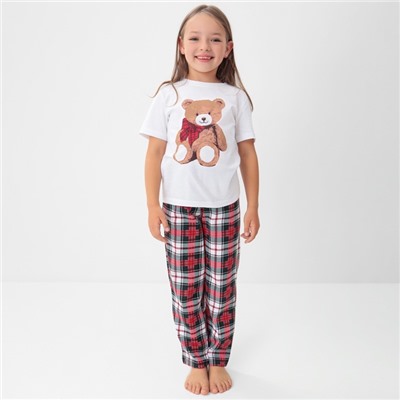 Пижама для девочки новогодняя (футболка и брюки) KAFTAN Christmas time размер 34 (122-128 см), бело-красная
