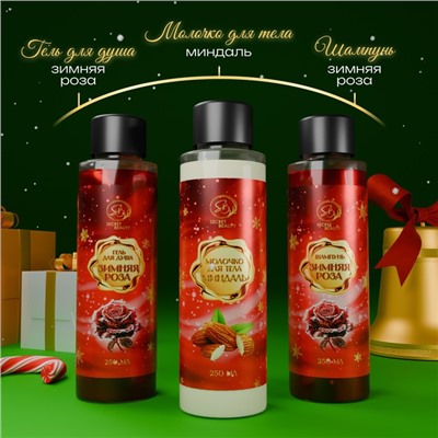 Новогодний подарочный набор косметики «Новогодние огни», с ароматом миндаля и розы. Красная серия