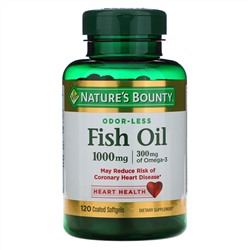 Nature's Bounty, Odorless Fish Oil, 1,000 mg, 120 Coated Softgels