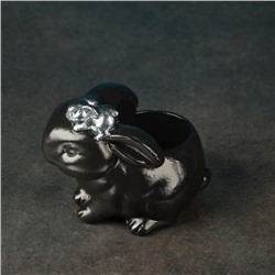 Декоративное кашпо для цветов «Зайчиха с зайчонком», h=9 см, гипс, черное, серебристое