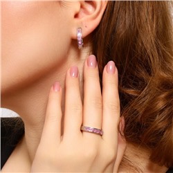 Комплект ювелирной бижутерии в форме дорожки серьги и кольцо 17 р, покрытие посеребрение, вставка: фианиты, цвет: розовый, арт.213.656-17