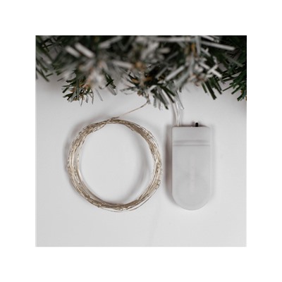 Гирлянда «Нить» 2 м роса, IP20, серебристая нить, 20 LED, батарейки CR2032×2 (в комплекте), свечение фиолетовое