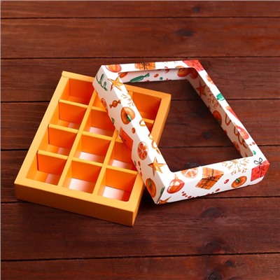 Коробка под 12 конфет новогодняя «Мандарины», 19×15×3.5 см