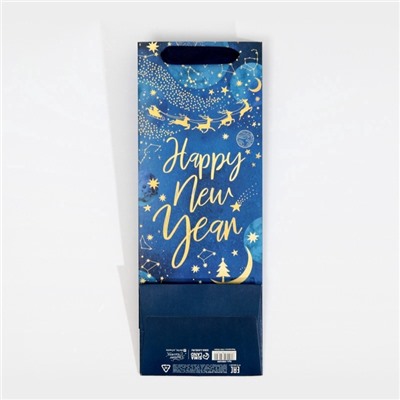 Пакет подарочный новогодний под бутылку «С Новым годом», 13×35×10 см