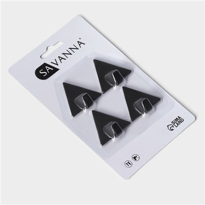 Крючки самоклеящиеся SAVANNA Black Loft, 4 шт., металл, грань 4 см, 4×3.9×1.5 см, чёрные