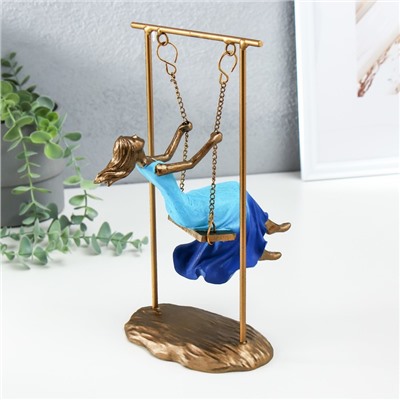 Фигурка полистоун «Девушка в небесно-голубом платье на качелях», бронза, 16×11×26 см