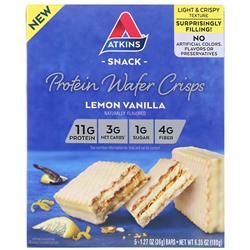 Atkins, Протеиновые вафли, лимон и ваниль, 5 шт., 36 г каждая