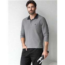 Лонгслив из фактурного трикотажа с плетеным воротником поло с застежкой на пуговицы