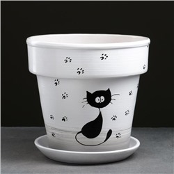 Горшок для цветов «Кот», 7 л, d=27 см, h=27 см, керамический, с поддоном, белый