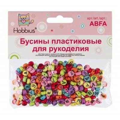 Бусины пластик ABFA 4х7мм 50 г. №02 черные с цветными буквами "русский алфавит" Hobbius