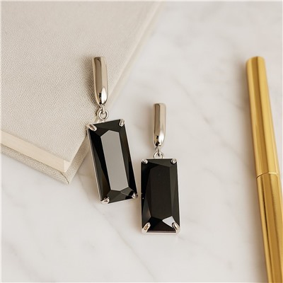 Серьги бижутерия длинные с крупным камнем, вставка: фианит, цвет: черный, арт.007.082