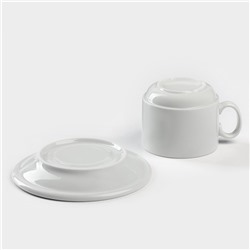 Чайная пара Добрушский завод «Бельё», 2 предмета: чашка 220 мл, блюдце d=13.8 см, фарфор, белая