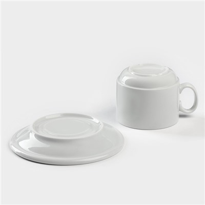 Чайная пара Добрушский завод «Бельё», 2 предмета: чашка 220 мл, блюдце d=13.8 см, фарфор, белая