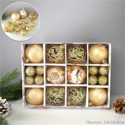 Новогоднее украшение Шары 18 штук 24х6 см / WF-207 /уп 80/золото