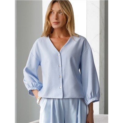 Укороченная блузка с V вырезом из плотного лиоцелла