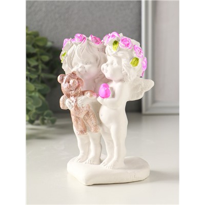 Фигурка гипс «Ангелочки с медведем», 13×7×9 см, белый с росписью