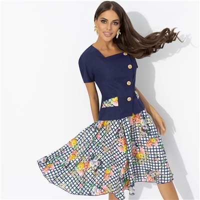 Костюм с юбкой приталенный, Радую себя (2 в 1, синяя мечта)