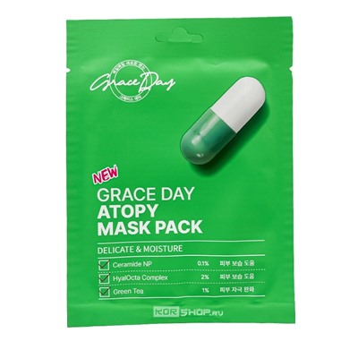 Тканевая маска для чувствительной кожи лица с керамидами и экстрактом зеленого чая Atopy Mask Pack Grace Day, Корея, 27 мл Акция