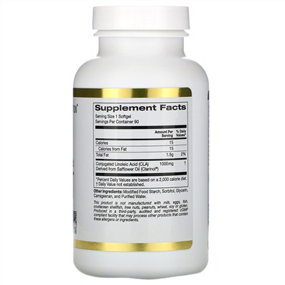 California Gold Nutrition, Clarinol, КЛК, конъюгированная линолевая кислота, 1000 мг, 90 мягких таблеток
