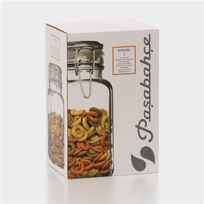 Банка для сыпучих продуктов Paşabahçe Cremlin, 1.3 л, с бугельным замком, стекло, прозрачная