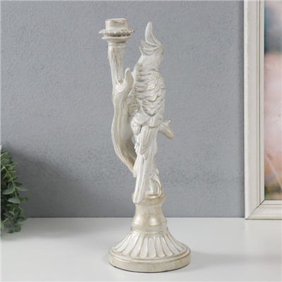 Подсвечник полистоун «Белый попугай на ветке», под металл, 12.4×12.2×36 см