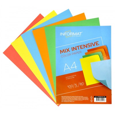 Бумага  А4 100л 80 г/м2 5 цв. "ИНТЕНСИВ МИКС/INTENSIVE MIX"  5х20 CP4080CIN-100 inФОРМАТ