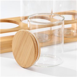 Банки стеклянные для хранения сыпучих продуктов «Эко», 3 предмета: 300/360/450 мл, 7×10/12,5/15.5 см, с бамбуковой крышкой