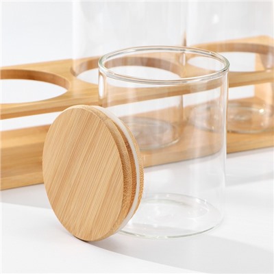 Банки стеклянные для хранения сыпучих продуктов «Эко», 3 предмета: 300/360/450 мл, 7×10/12,5/15.5 см, с бамбуковой крышкой