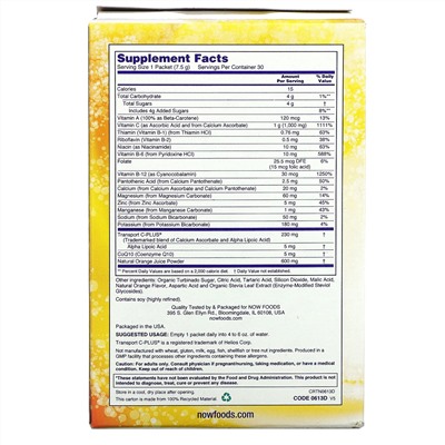 Now Foods, Effer-C, Effervescent Drink Mix, Orange, 30 Packets, 7.5 g Each