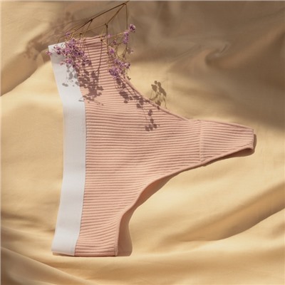 Трусы женские бразильяно MINAKU рубчик, набор 3 шт., размер 48-50, белые, бежевые, чёрные