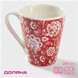 Кружка Доляна «Цветы на красном», 280 мл, фарфор, красная